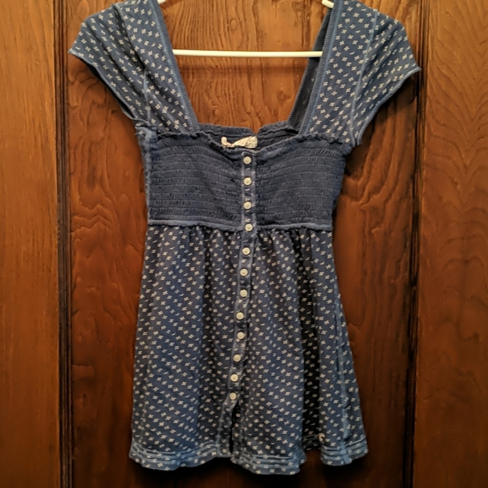 Hollister medium shirred blue baby doll shirt